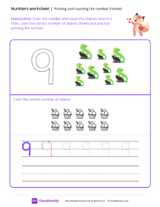 Count and Print (9) - Love Fox | Math Worksheet