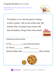 Short passages -  Bakery | Reading & Writing Worksheet