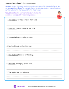 Common pronouns - Soccer | Grammar Worksheet