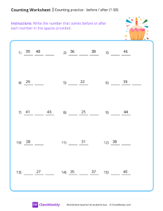 What comes before or after (1-50) - Cupcake | Math Worksheet