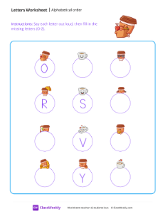 Alphabetical order (O-Z) - Shopping Cup | Reading & Writing Worksheet