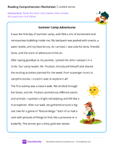 Summer Camp Adventures (Level K Story) | Reading & Writing Worksheet