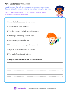 Writing verbs - Drawing | Grammar Worksheet