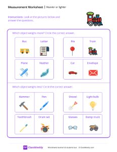 Which object is heavier (or lighter) - Train | Math Worksheet