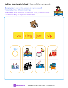 Match multiple meaning words - Row | Reading & Writing Worksheet