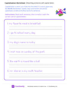 worksheet-Rewriting-Sentences-with-Capital-Letters---Friendly-Snake