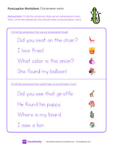 Exclamation Marks - Lizard | Reading & Writing Worksheet