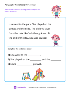 Short passages -  Park | Reading & Writing Worksheet