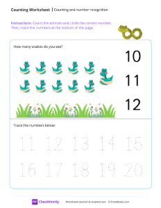 Counting and number recognition (11) - Snake | Math Worksheet