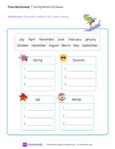 Sorting Months by Season - Ski | Math Worksheet