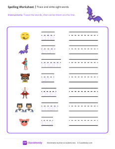 Trace and Write Sight Words - Bat | Reading & Writing Worksheet