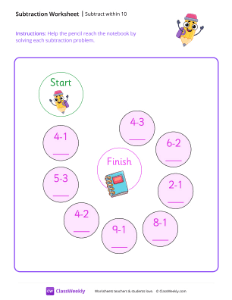 Subtract within 10 - Pencil | Math Worksheet