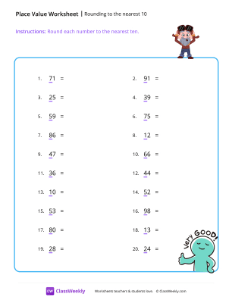 Rounding to the nearest 10 - Aviator | Math Worksheet