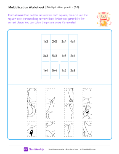 Multiplication Practice (2-5) - Secret animal | Math Worksheet