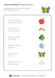 Matching Sentences - Colorful Butterfly | Reading & Writing Worksheet