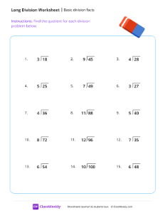 Basic division facts - Eraser | Math Worksheet