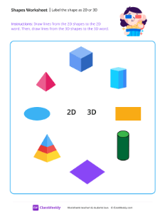 Label the shape as 2D or 3D - 3D Glasses | Math Worksheet