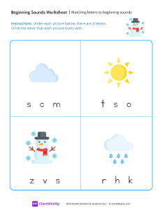 Matching Letters to Beginning Sounds - Snowman | Reading & Writing Worksheet