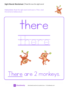 Read & trace the sight word - There | Reading & Writing Worksheet