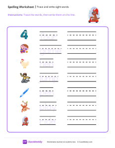 Trace and Write Sight Words - Scooter | Reading & Writing Worksheet