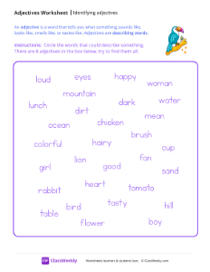 Identify Adjectives - Parrot | Grammar Worksheet