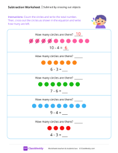 Subtract by crossing out objects - Blower | Math Worksheet