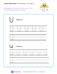 Tracing Letters - The Letter U | Reading & Writing Worksheet