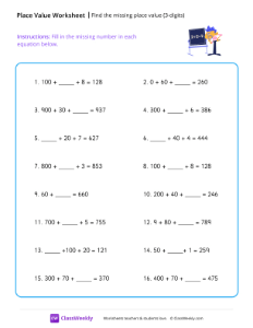 Find the missing place value (3-digits) - Teacher | Math Worksheet