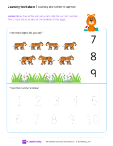 Counting and number recognition (7) - Tiger | Math Worksheet