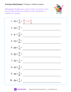 Fraction x Whole Numbers - Shopping | Math Worksheet