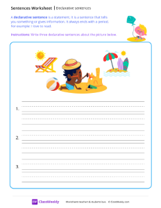 Declarative sentences - Beach | Reading & Writing Worksheet