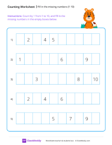 Fill in the missing numbers (1-10) - Tiger | Math Worksheet