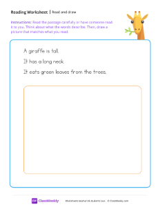 Read and draw - Giraffe | Reading & Writing Worksheet