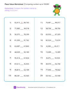 worksheet-Comparing-numbers-up-to-100,000---Alien