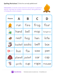 Circle the correctly spelled word - Fire | Reading & Writing Worksheet