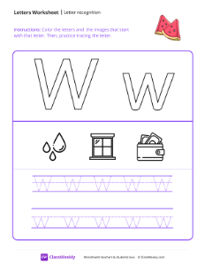 Letter Recognition (W) - Watermelon | Reading & Writing Worksheet