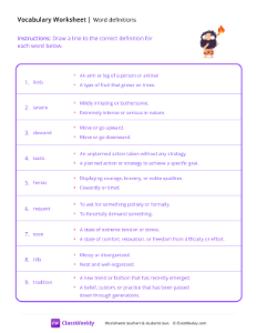 Word definitions - Cave Fire | Reading & Writing Worksheet