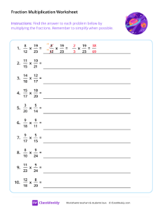 Multiply Fractions (Denominators 2-25) - Roller Spacer | Math Worksheet