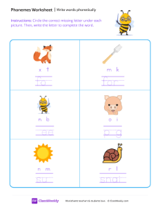 Write Words Phonetically - Bee | Reading & Writing Worksheet