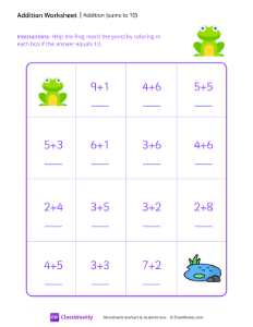 worksheet-Addition-Maze-(Sums-to-10)---Frog