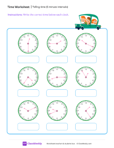 Telling time (5 minute intervals) - Car | Math Worksheet