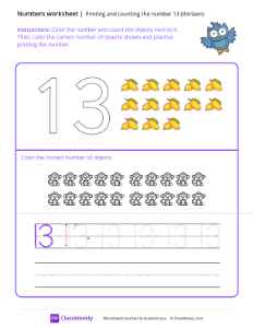 Count and Print (13) - Owl | Math Worksheet