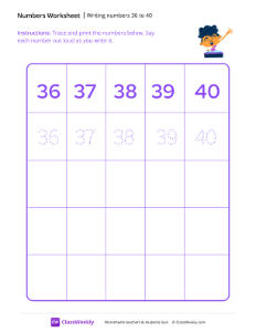 Writing numbers 36 to 40 - Student | Math Worksheet