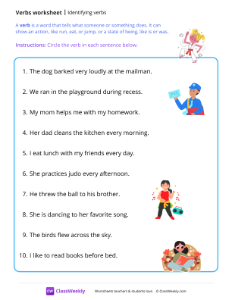 Identifying verbs - Judo | Grammar Worksheet