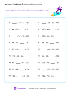 Missing addends (3 terms) - Rocket | Math Worksheet