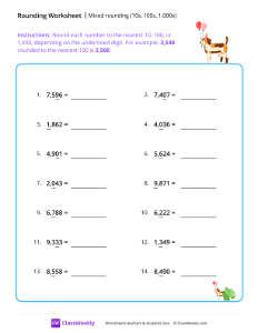 Mixed rounding (10s, 100s, 1,000s) - Dog | Math Worksheet