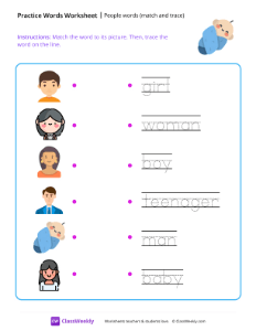 People words (match and trace) - Baby Joe | Reading & Writing Worksheet