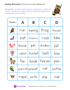 Circle the correctly spelled word - Swing | Reading & Writing Worksheet