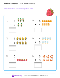 Count and add (up to 10) - Strawberry | Math Worksheet