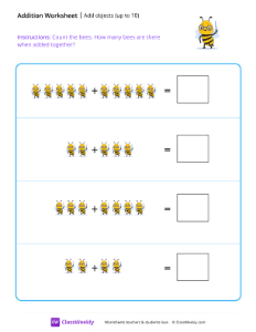 Add objects (up to 10) - Bees | Math Worksheet